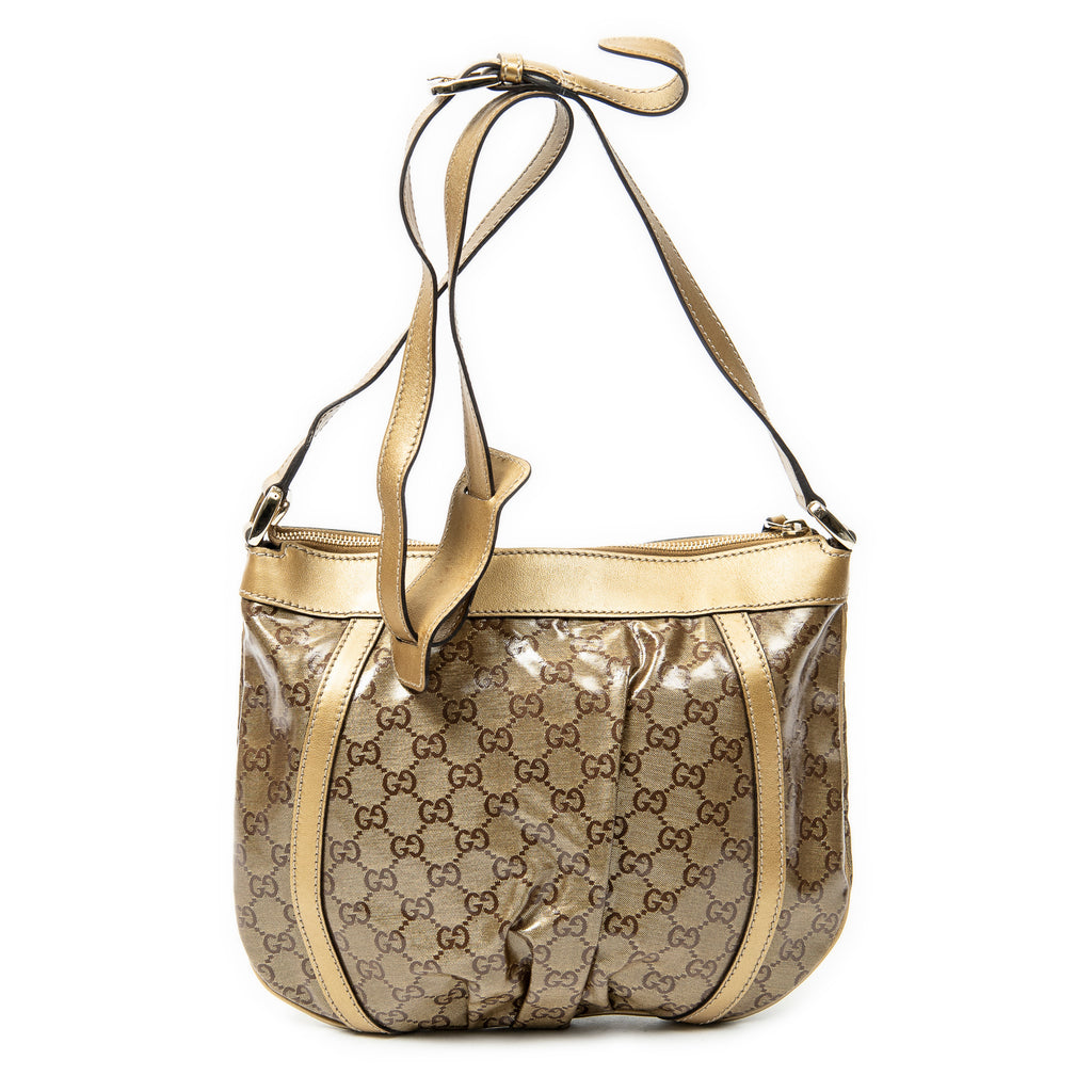 Shoulder Bag D Ring Messenger Gold Crystal Coated Canvas