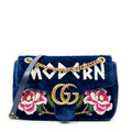 Shoulder Bag Medium GG Marmont Flap Royal Blue Embroidered Velvet Canvas
