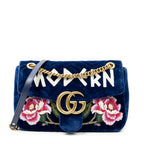Shoulder Bag Medium GG Marmont Flap Royal Blue Embroidered Velvet Canvas