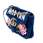 Shoulder Bag Medium GG Marmont Flap Royal Blue Embroidered Velvet Canvas