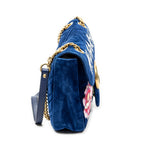 Shoulder Bag Medium GG Marmont Flap Royal Blue Embroidered Velvet Canvas