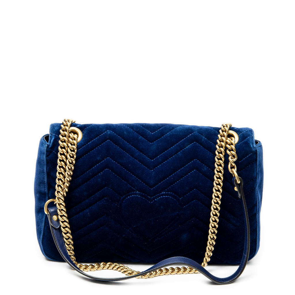 Shoulder Bag Medium GG Marmont Flap Royal Blue Embroidered Velvet Canvas