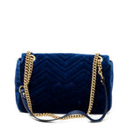 Shoulder Bag Medium GG Marmont Flap Royal Blue Embroidered Velvet Canvas