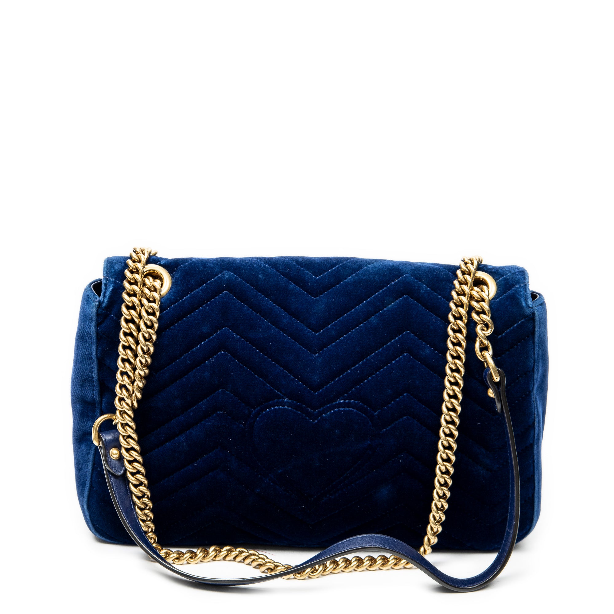 Shoulder Bag Medium GG Marmont Flap Royal Blue Embroidered Velvet Canvas