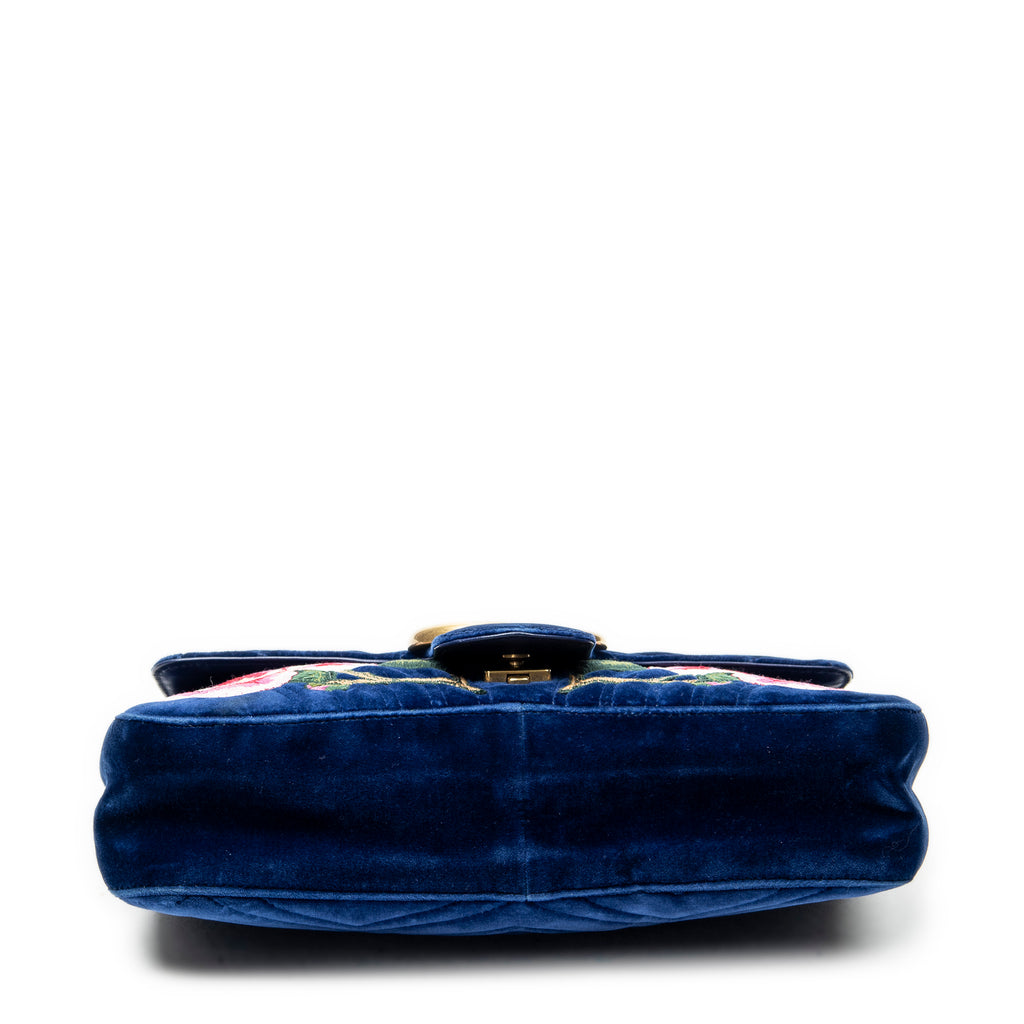 Shoulder Bag Medium GG Marmont Flap Royal Blue Embroidered Velvet Canvas