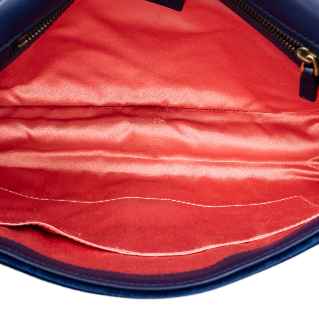 Shoulder Bag Medium GG Marmont Flap Royal Blue Embroidered Velvet Canvas