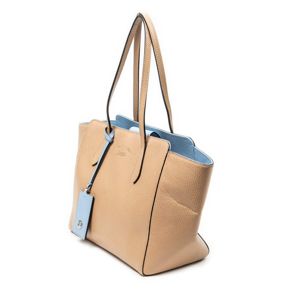 Shoulder Bag Small Swing Tote Beige Grained Calfskin Leather