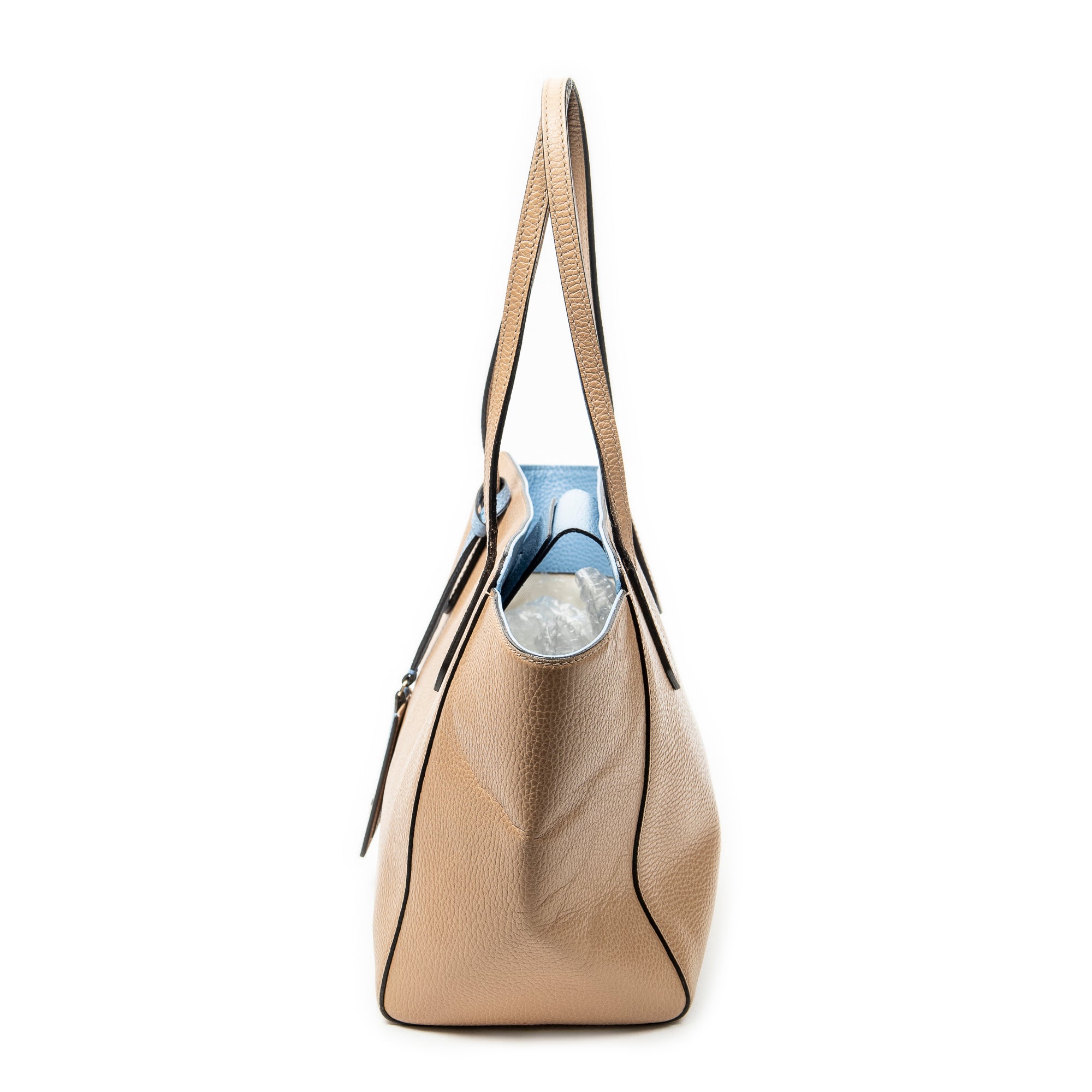 Shoulder Bag Small Swing Tote Beige Grained Calfskin Leather