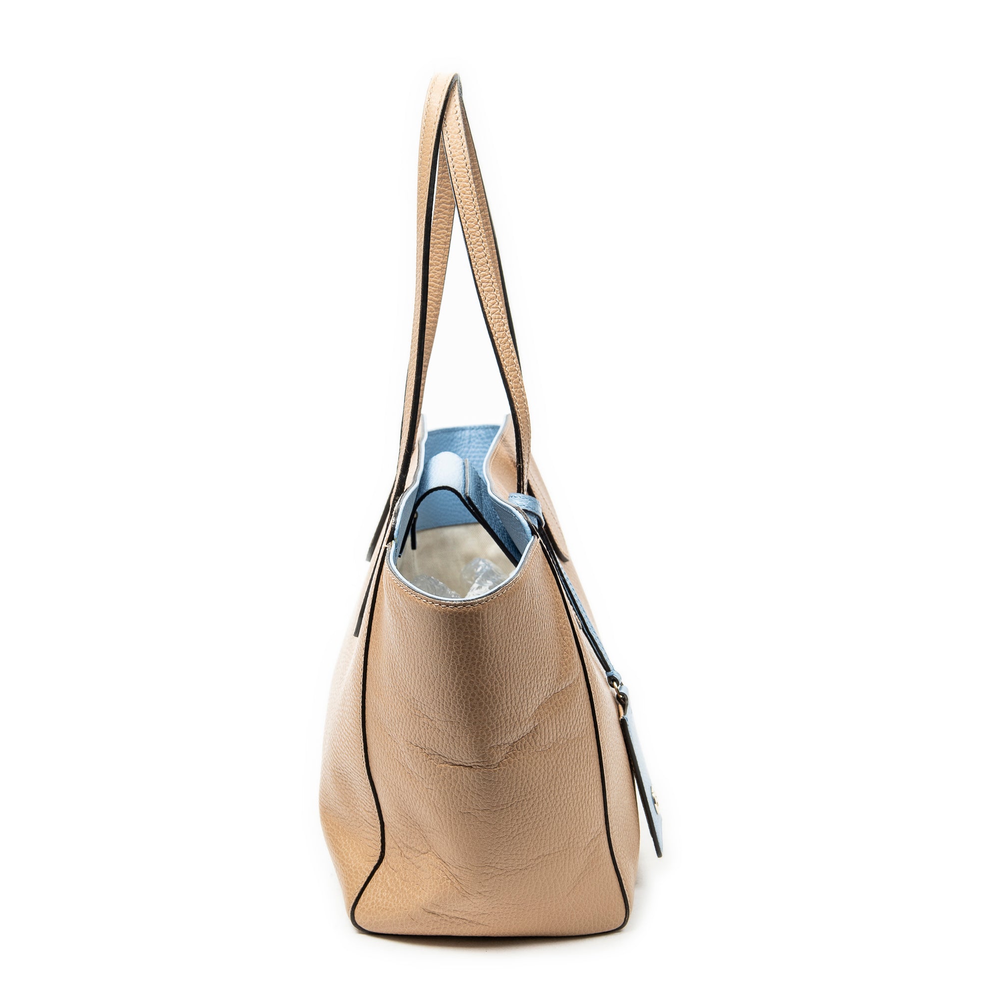 Shoulder Bag Small Swing Tote Beige Grained Calfskin Leather