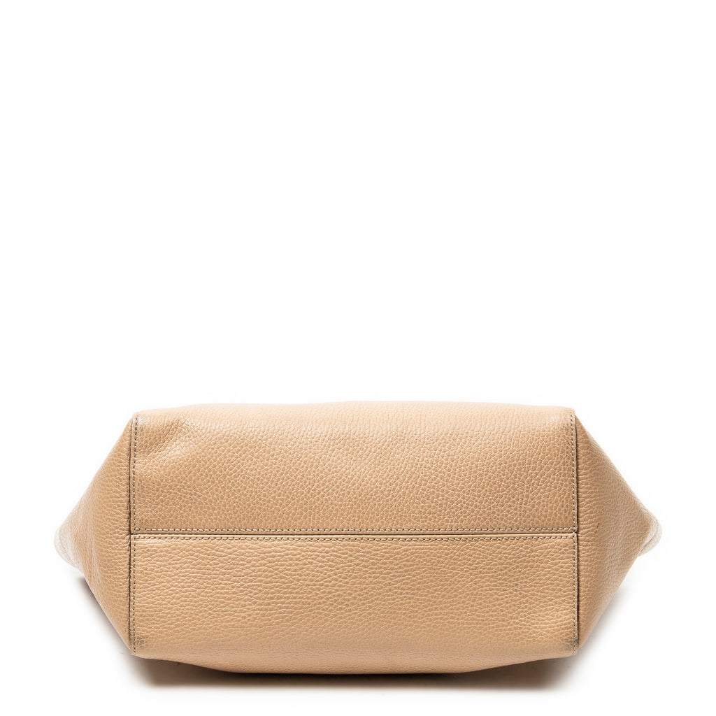Shoulder Bag Small Swing Tote Beige Grained Calfskin Leather