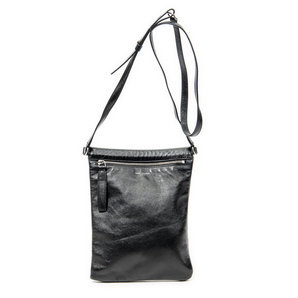 Shoulder Bag Flat Sid Crossbody Black Calfskin Leather