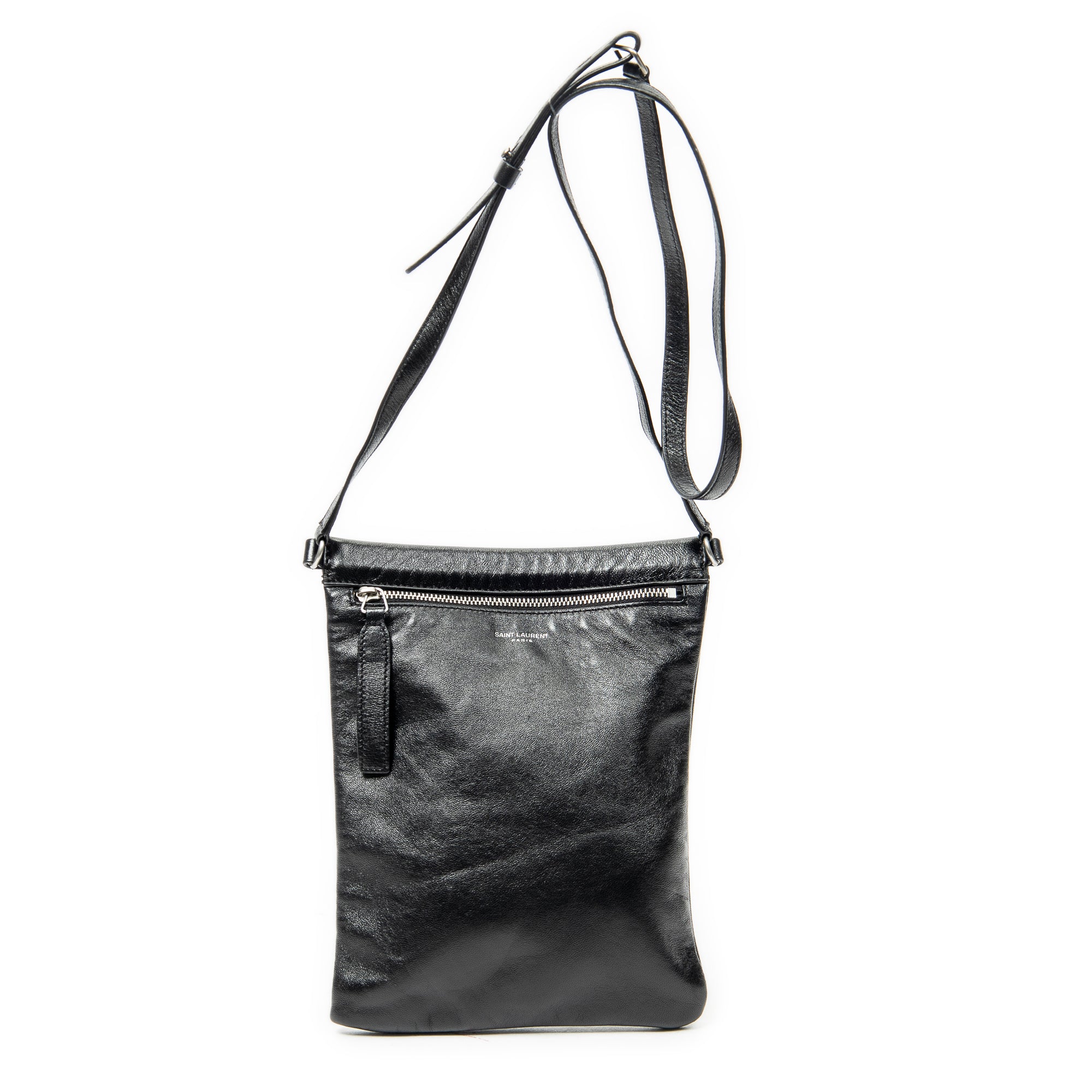 Shoulder Bag Flat Sid Crossbody Black Calfskin Leather