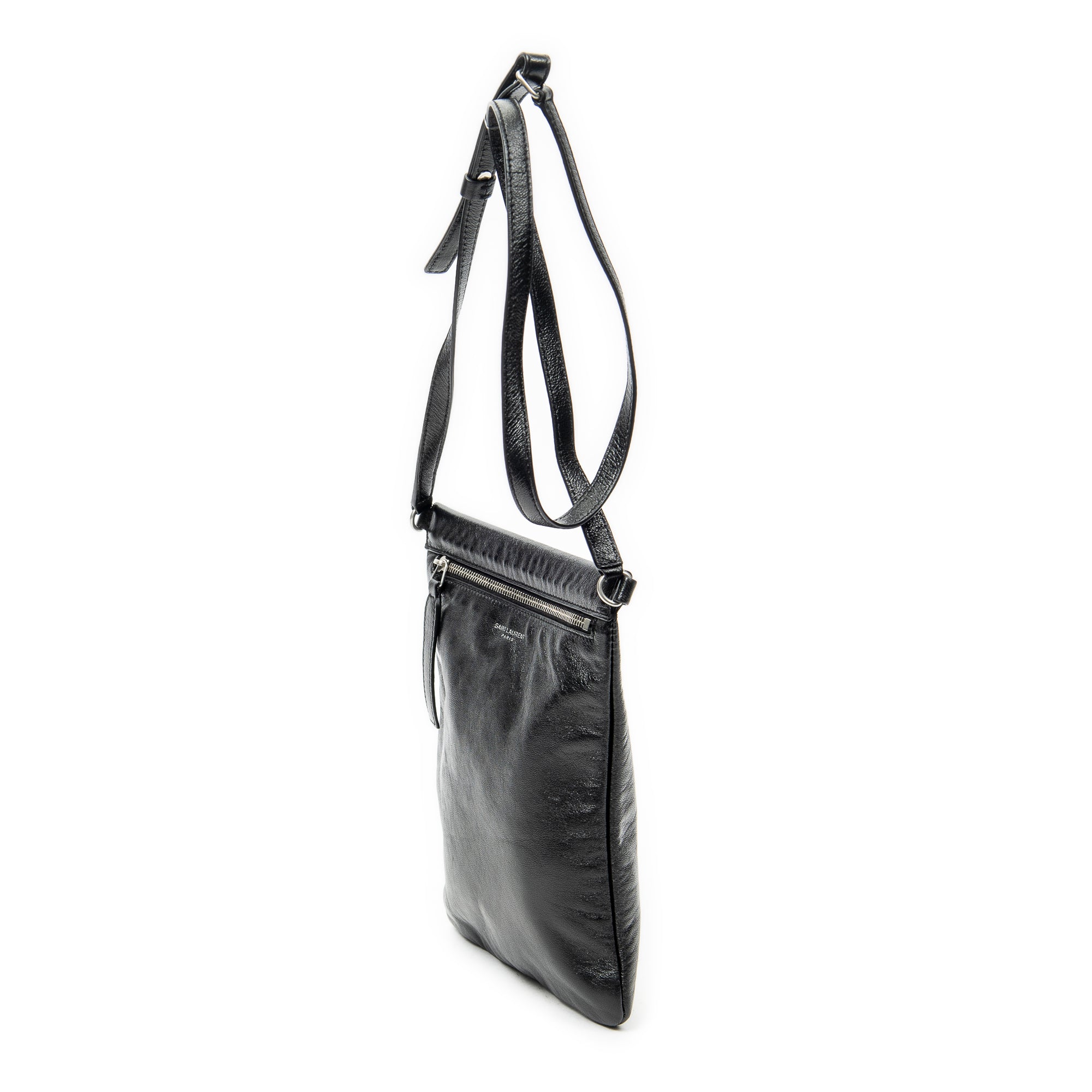 Shoulder Bag Flat Sid Crossbody Black Calfskin Leather