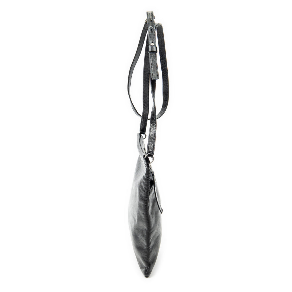 Shoulder Bag Flat Sid Crossbody Black Calfskin Leather