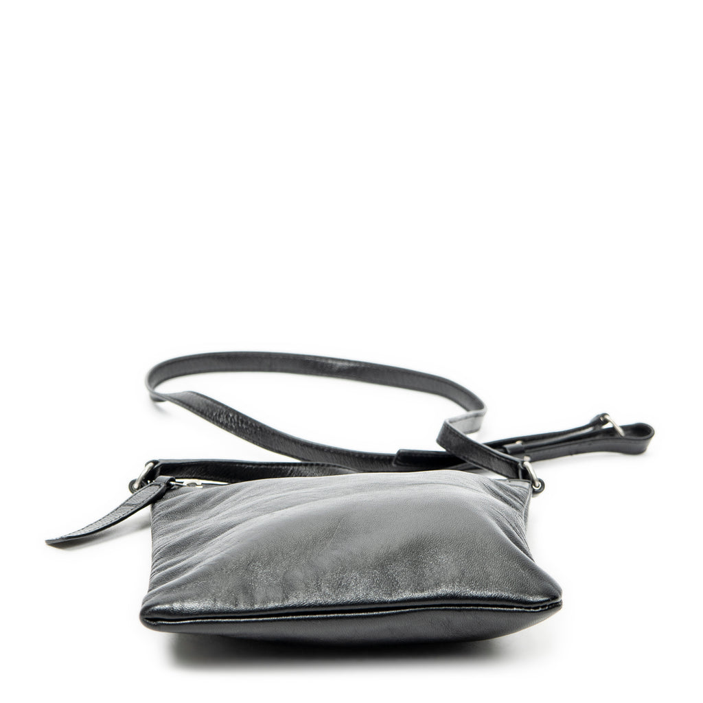 Shoulder Bag Flat Sid Crossbody Black Calfskin Leather