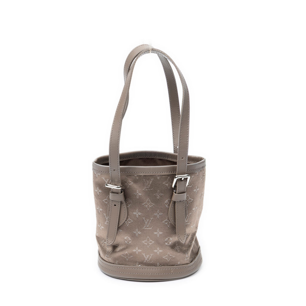 Handbag Micro Mini Bucket Taupe Monogram Satin