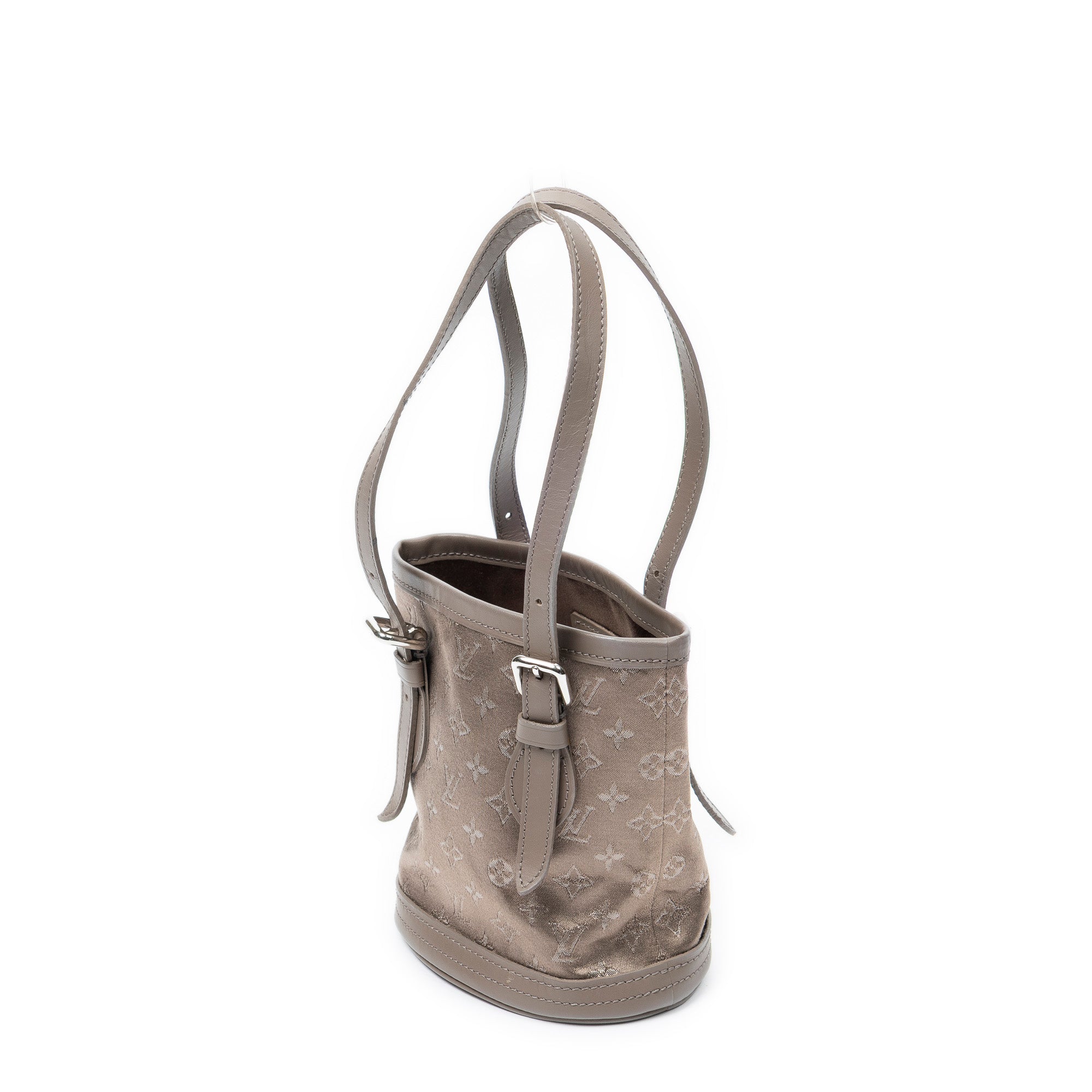 Handbag Micro Mini Bucket Taupe Monogram Satin