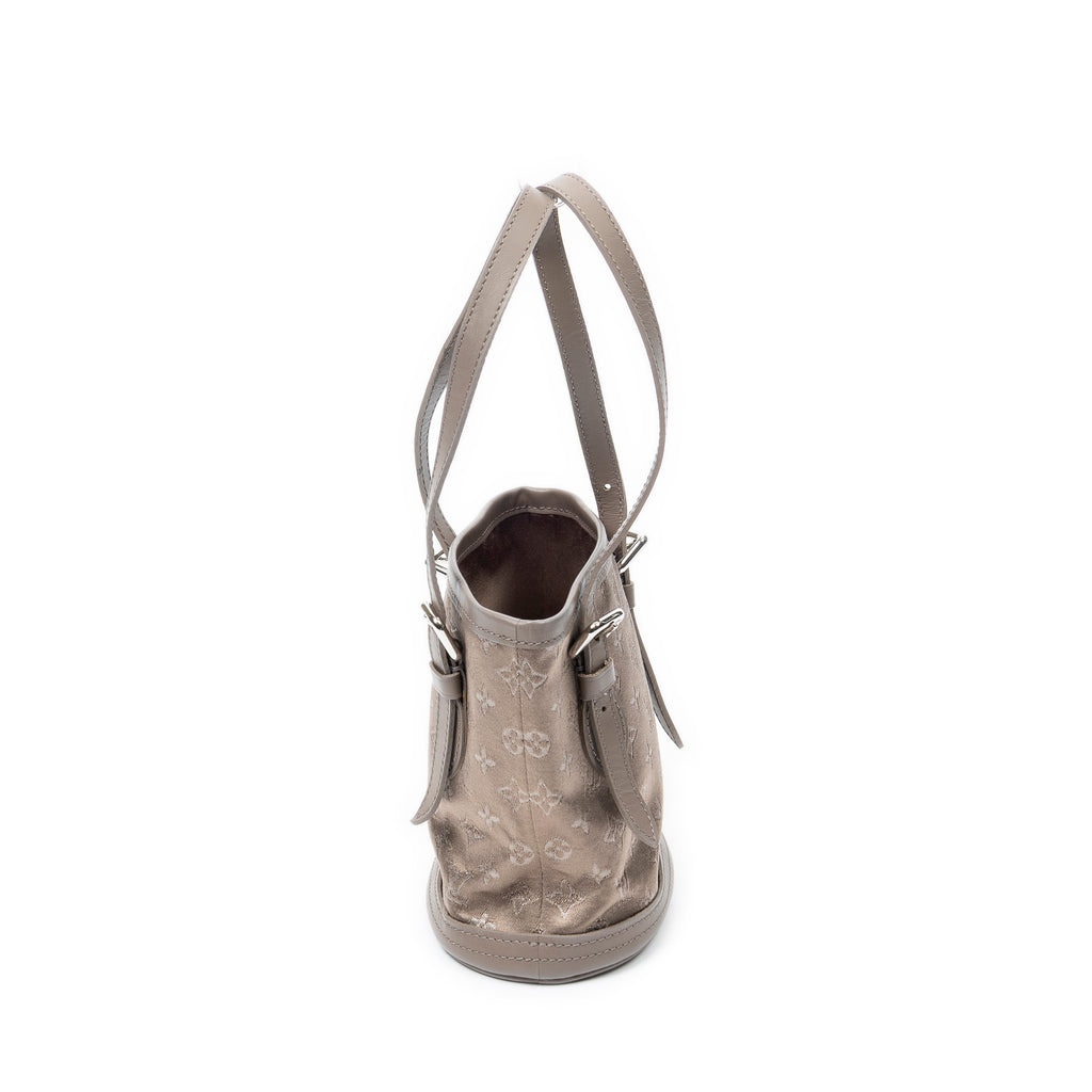 Handbag Micro Mini Bucket Taupe Monogram Satin