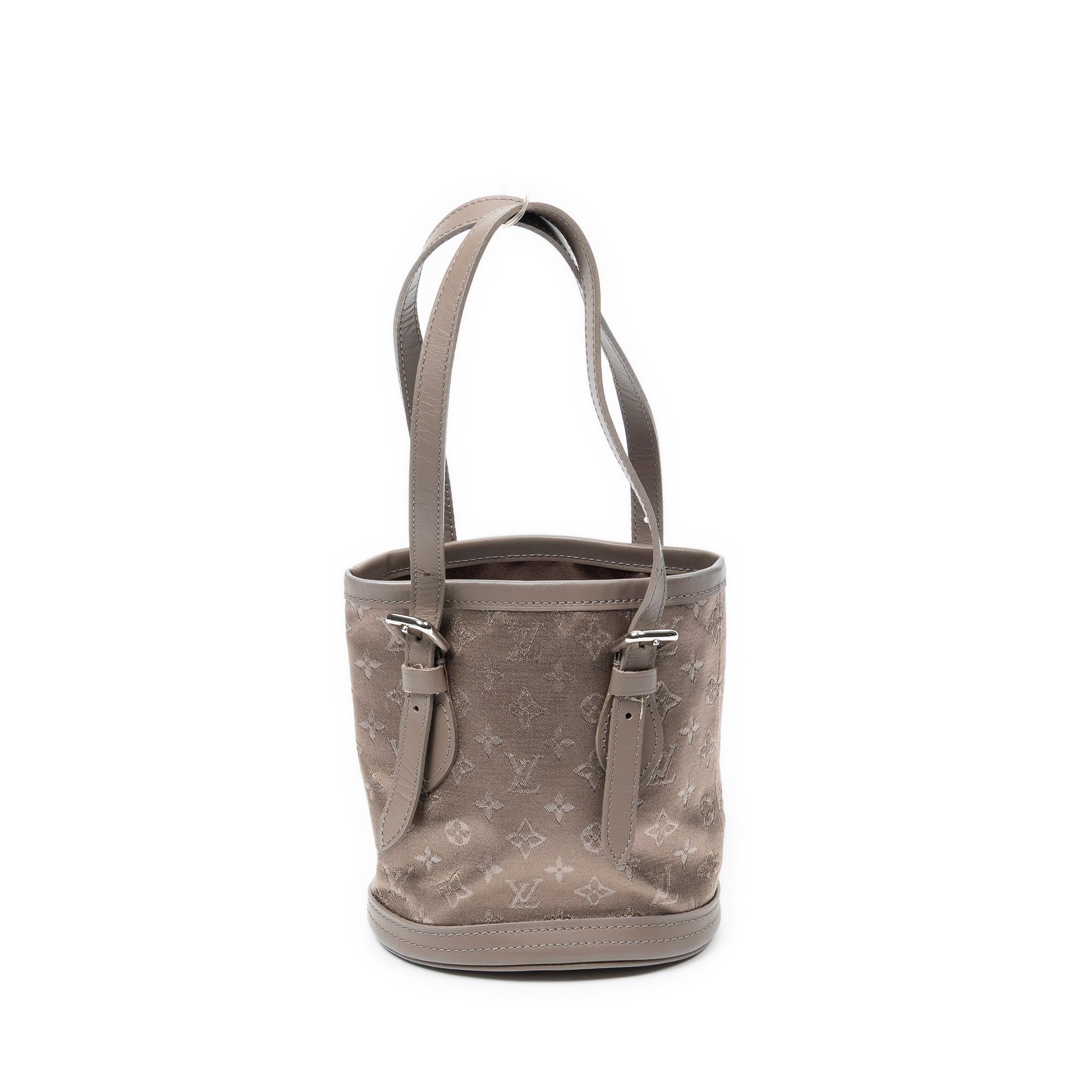 Handbag Micro Mini Bucket Taupe Monogram Satin