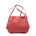 Shoulder Bag Drawstring Flap Messenger Red Intrecciato Leather