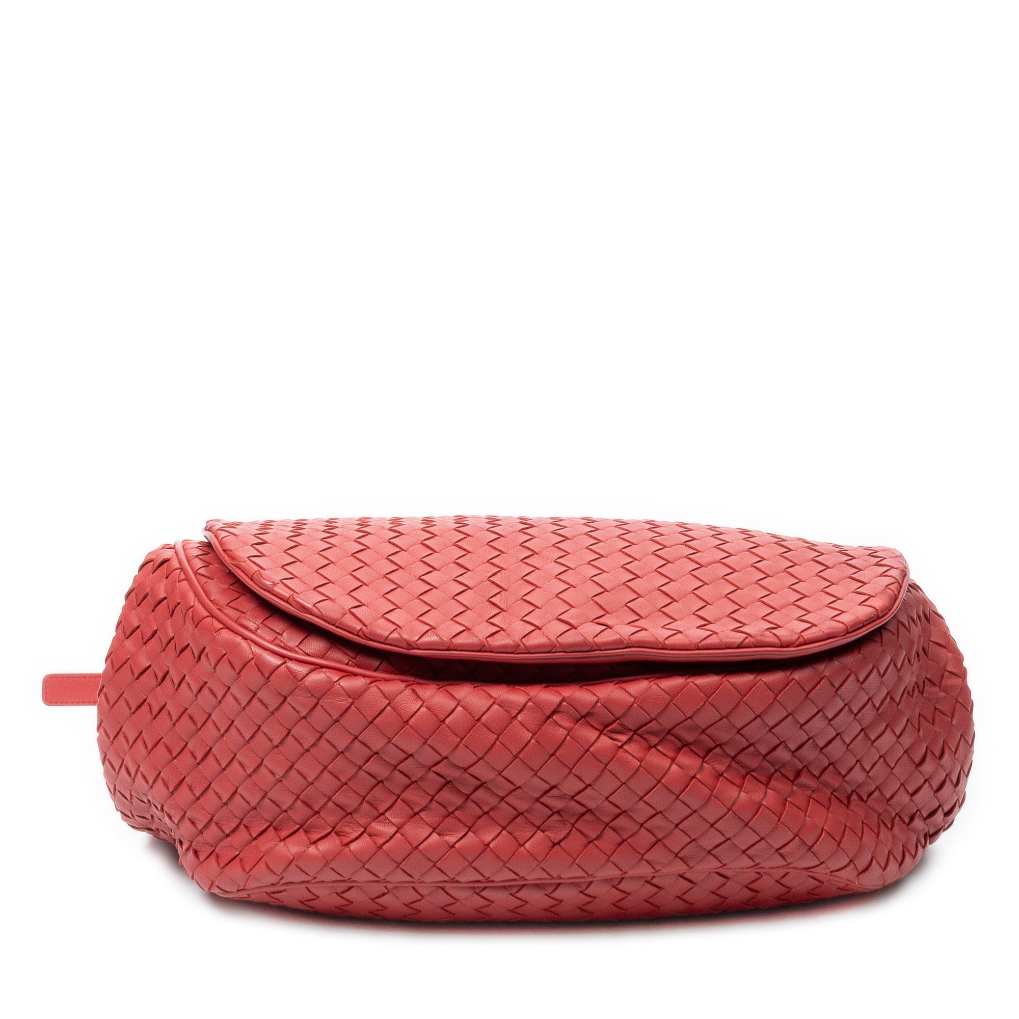 Shoulder Bag Drawstring Flap Messenger Red Intrecciato Leather