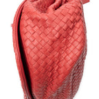 Shoulder Bag Drawstring Flap Messenger Red Intrecciato Leather