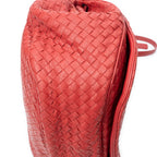 Shoulder Bag Drawstring Flap Messenger Red Intrecciato Leather