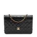 Shoulder Bag Vintage Push Lock Straight Flap Black Quilted Lambskin Leather