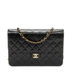 Shoulder Bag Vintage Push Lock Straight Flap Black Quilted Lambskin Leather