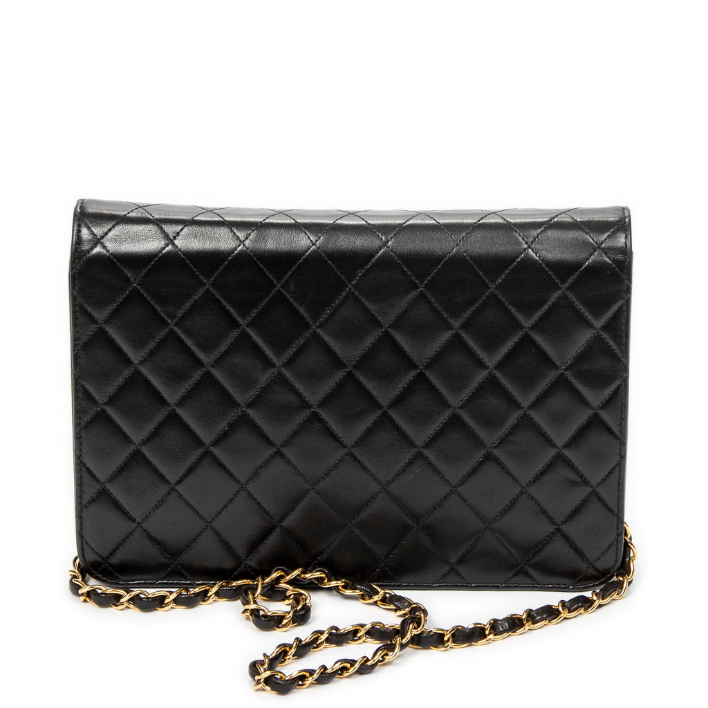 Shoulder Bag Vintage Push Lock Straight Flap Black Quilted Lambskin Leather