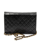 Shoulder Bag Vintage Push Lock Straight Flap Black Quilted Lambskin Leather