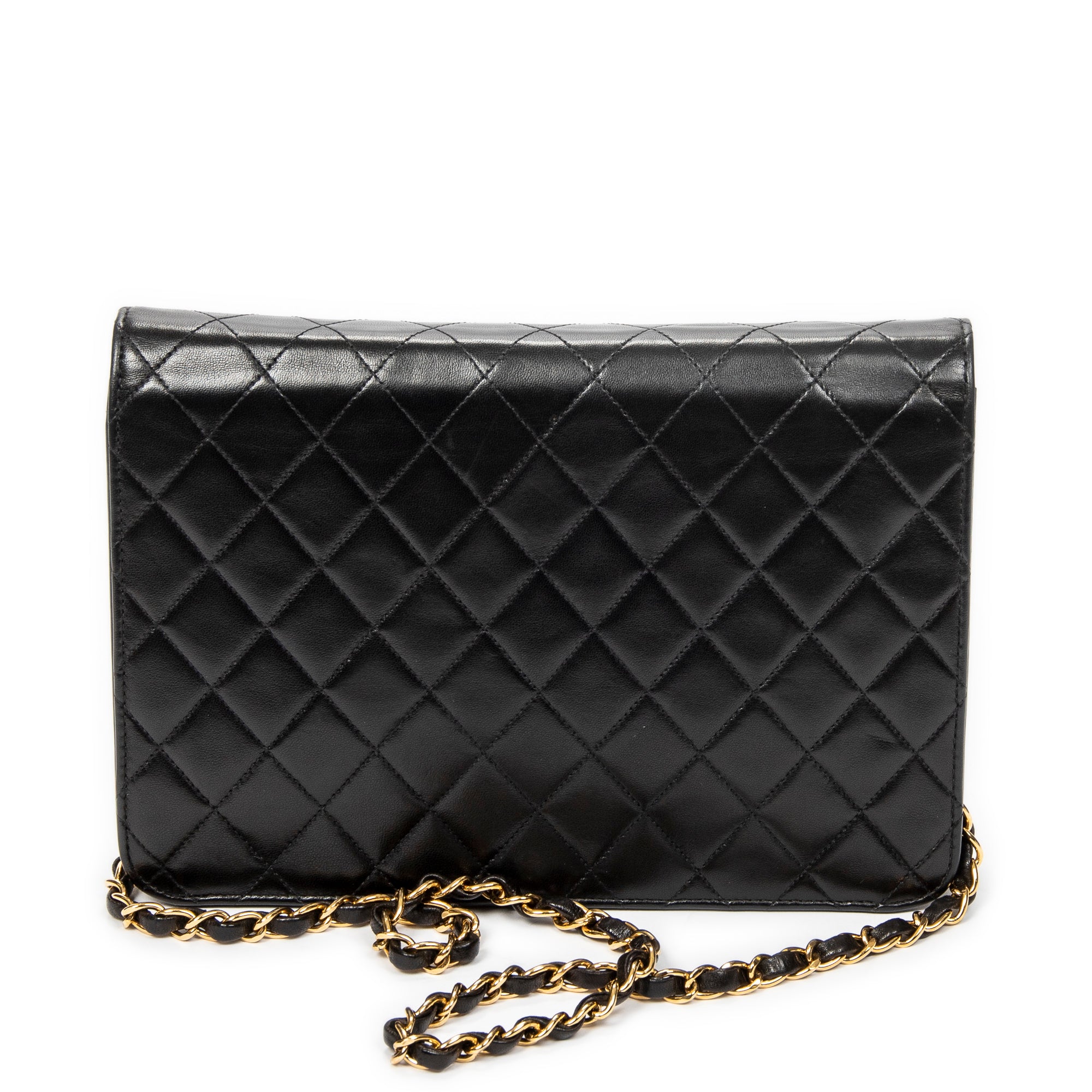 Shoulder Bag Vintage Push Lock Straight Flap Black Quilted Lambskin Leather