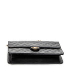 Shoulder Bag Vintage Push Lock Straight Flap Black Quilted Lambskin Leather