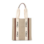 Shoulder Bag Large Woody Vertical Tote Beige Woven Canvas