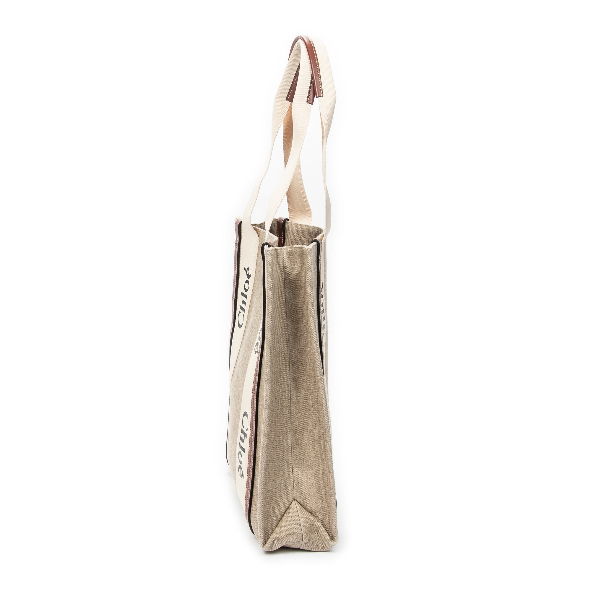 Shoulder Bag Large Woody Vertical Tote Beige Woven Canvas