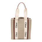 Shoulder Bag Large Woody Vertical Tote Beige Woven Canvas