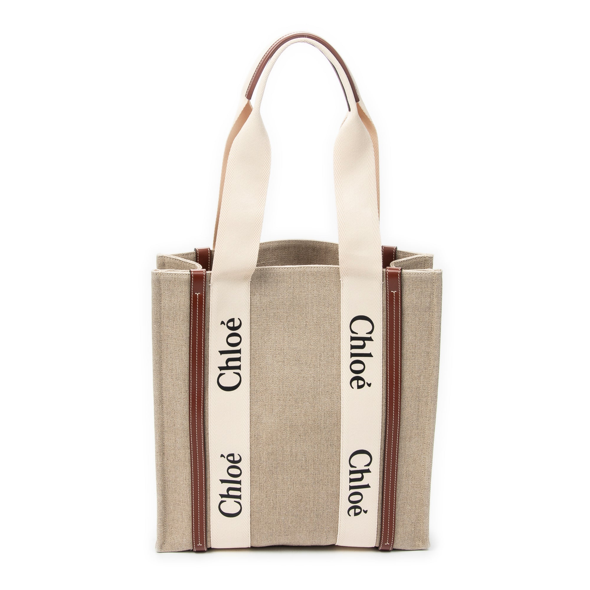 Shoulder Bag Large Woody Vertical Tote Beige Woven Canvas