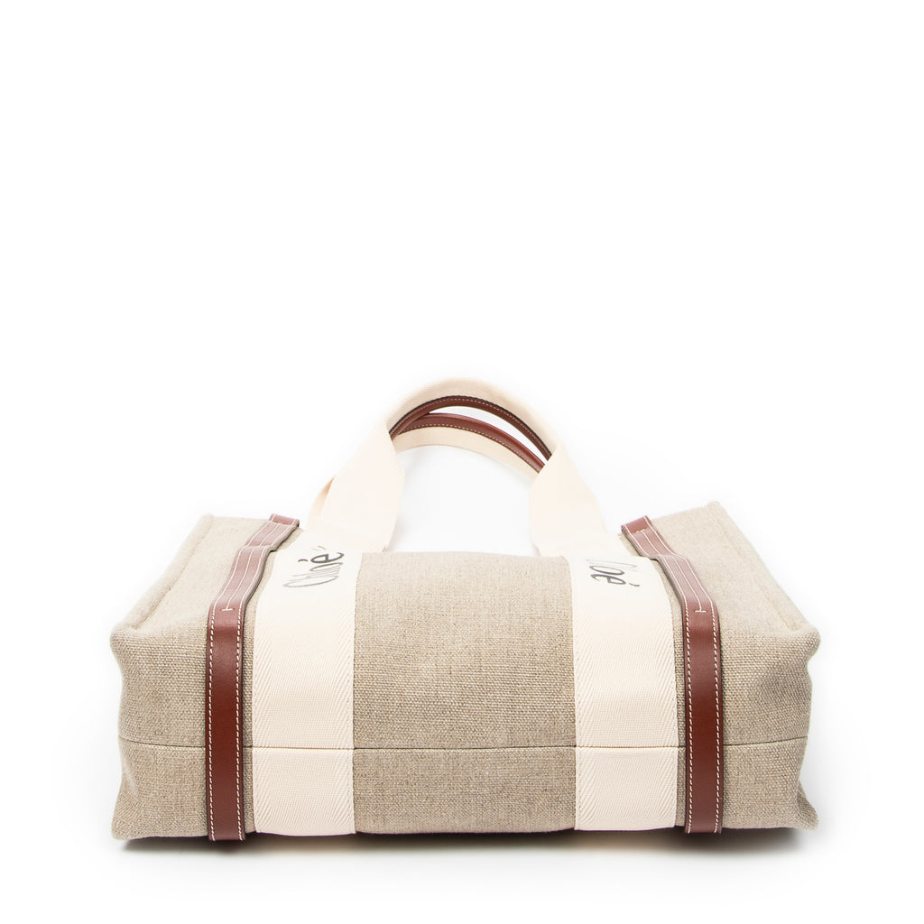 Shoulder Bag Large Woody Vertical Tote Beige Woven Canvas