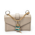 Shoulder Bag Aby Lock Chain Crossbody Taupe Goatskin Leather