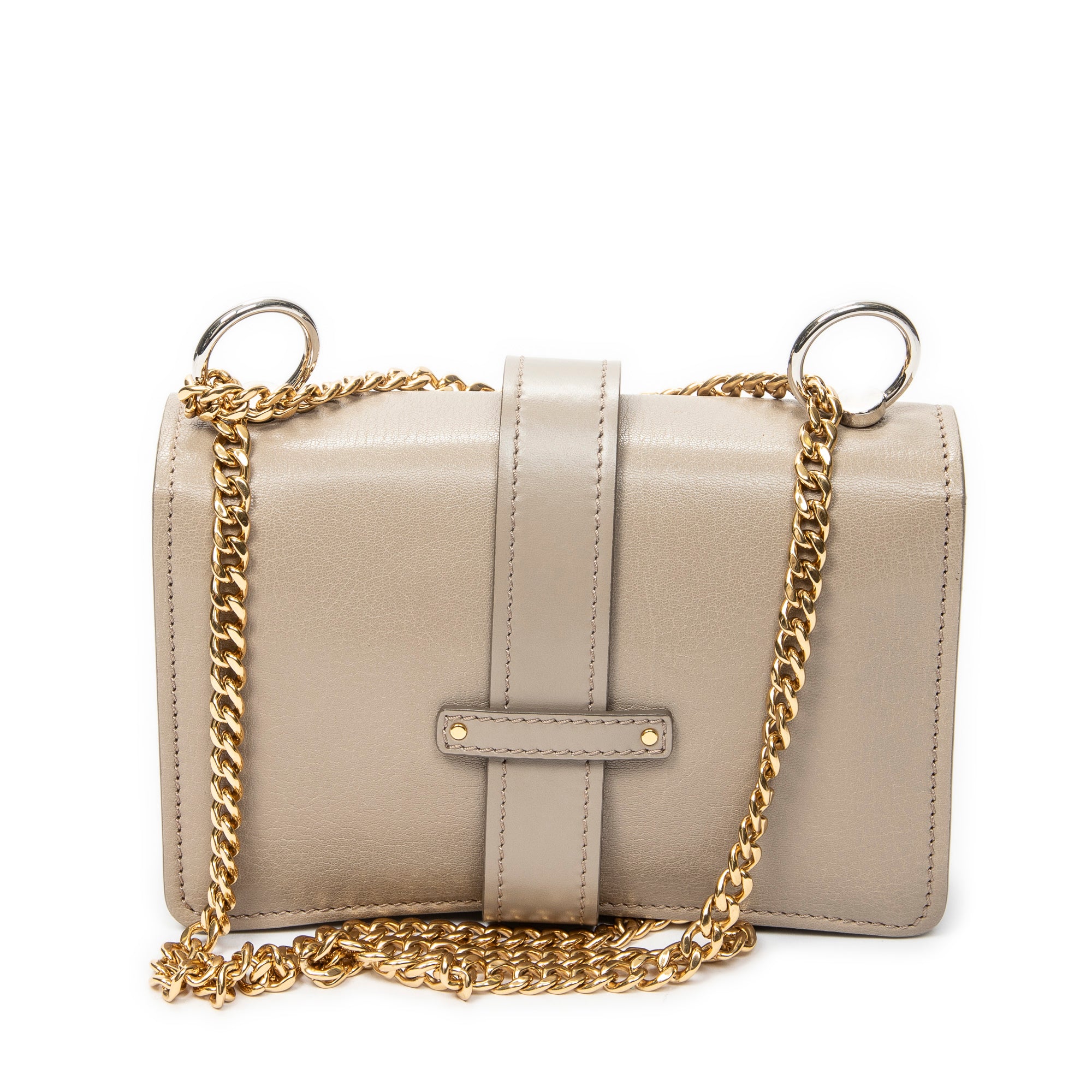 Shoulder Bag Aby Lock Chain Crossbody Taupe Goatskin Leather