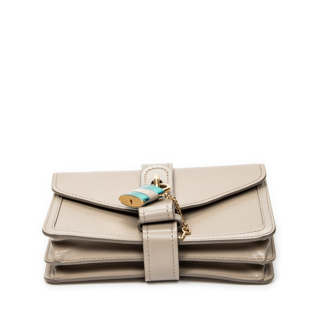 Shoulder Bag Aby Lock Chain Crossbody Taupe Goatskin Leather