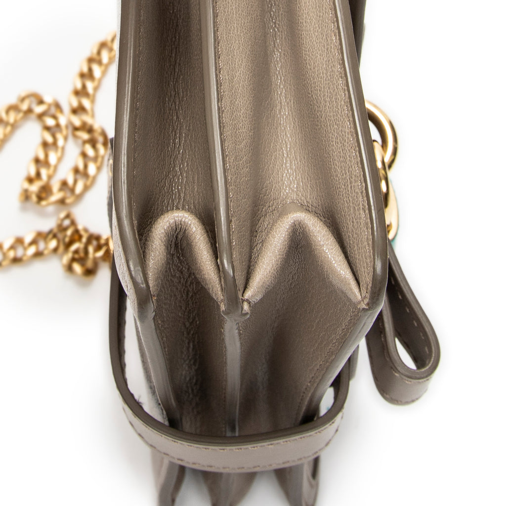 Shoulder Bag Aby Lock Chain Crossbody Taupe Goatskin Leather