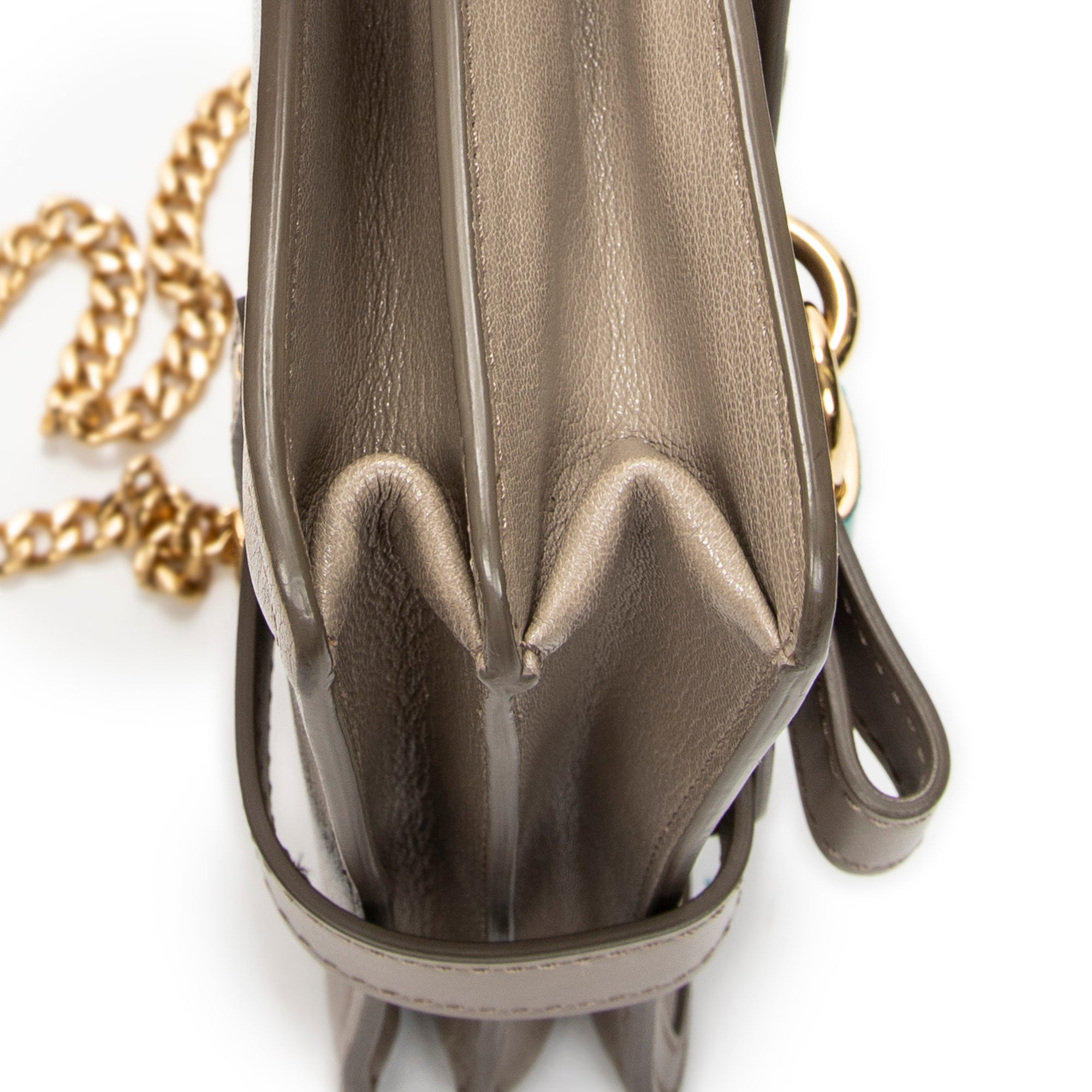 Shoulder Bag Aby Lock Chain Crossbody Taupe Goatskin Leather