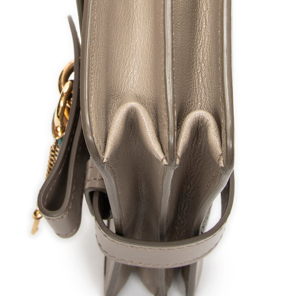 Shoulder Bag Aby Lock Chain Crossbody Taupe Goatskin Leather