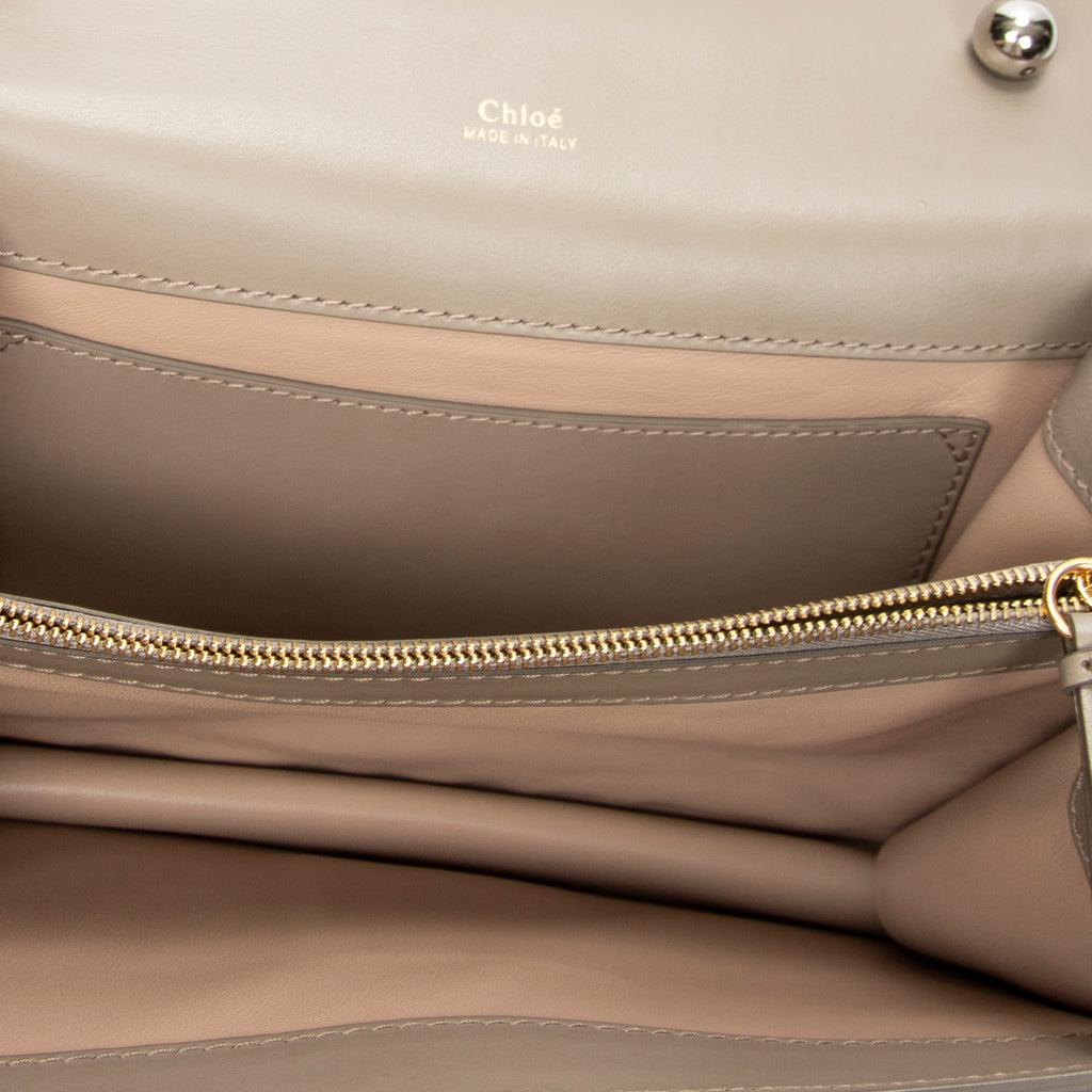 Shoulder Bag Aby Lock Chain Crossbody Taupe Goatskin Leather
