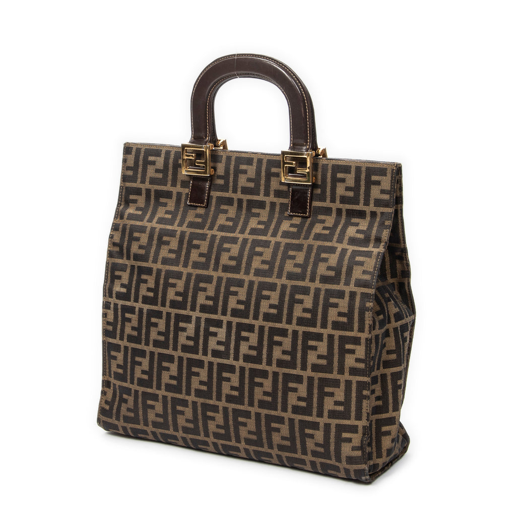 Handbag Vertical Tote Brown Zucca Canvas