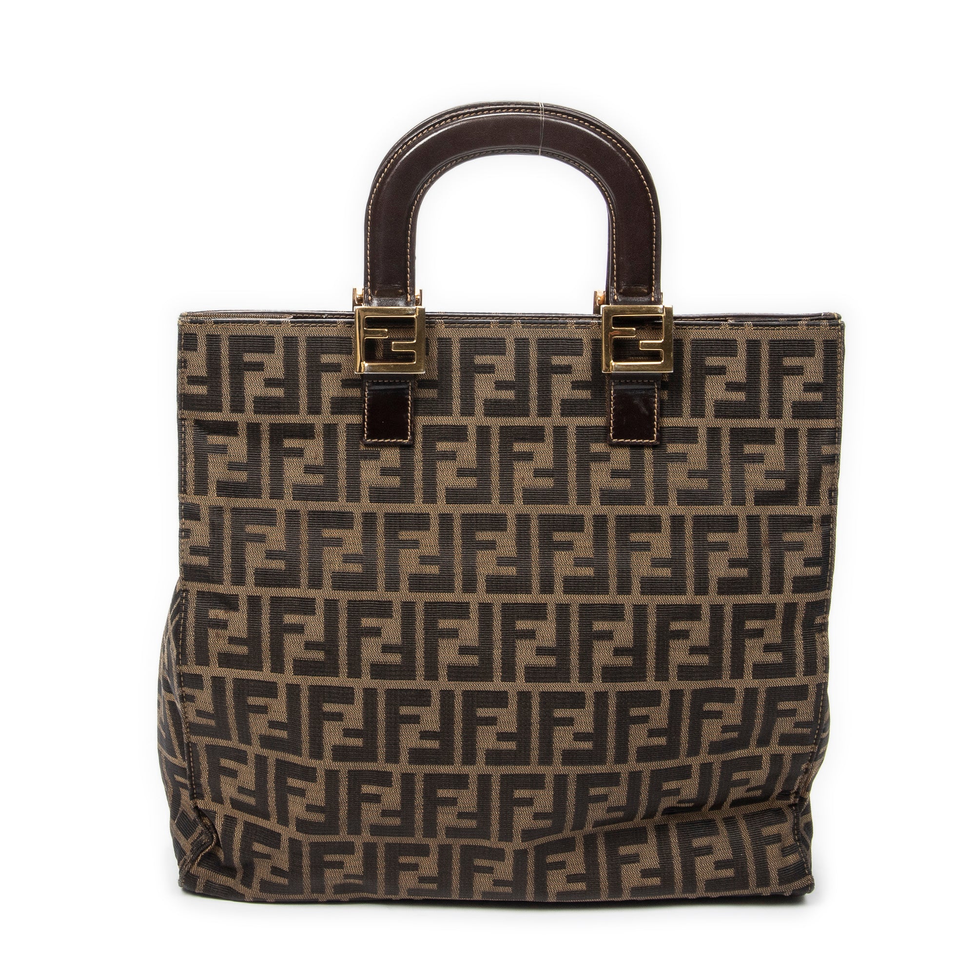 Handbag Vertical Tote Brown Zucca Canvas