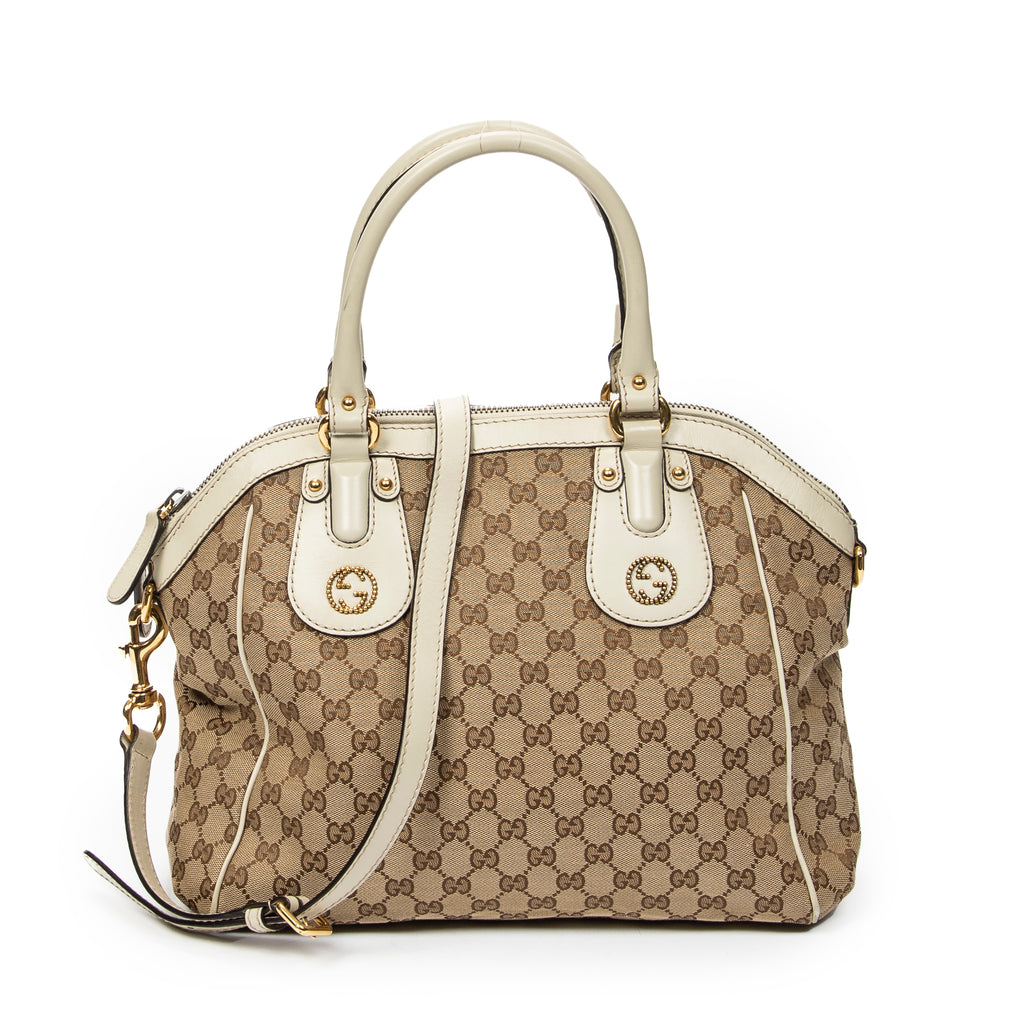 Shoulder Bag Medium Scarlett Top Handle Beige Monogrammed Canvas