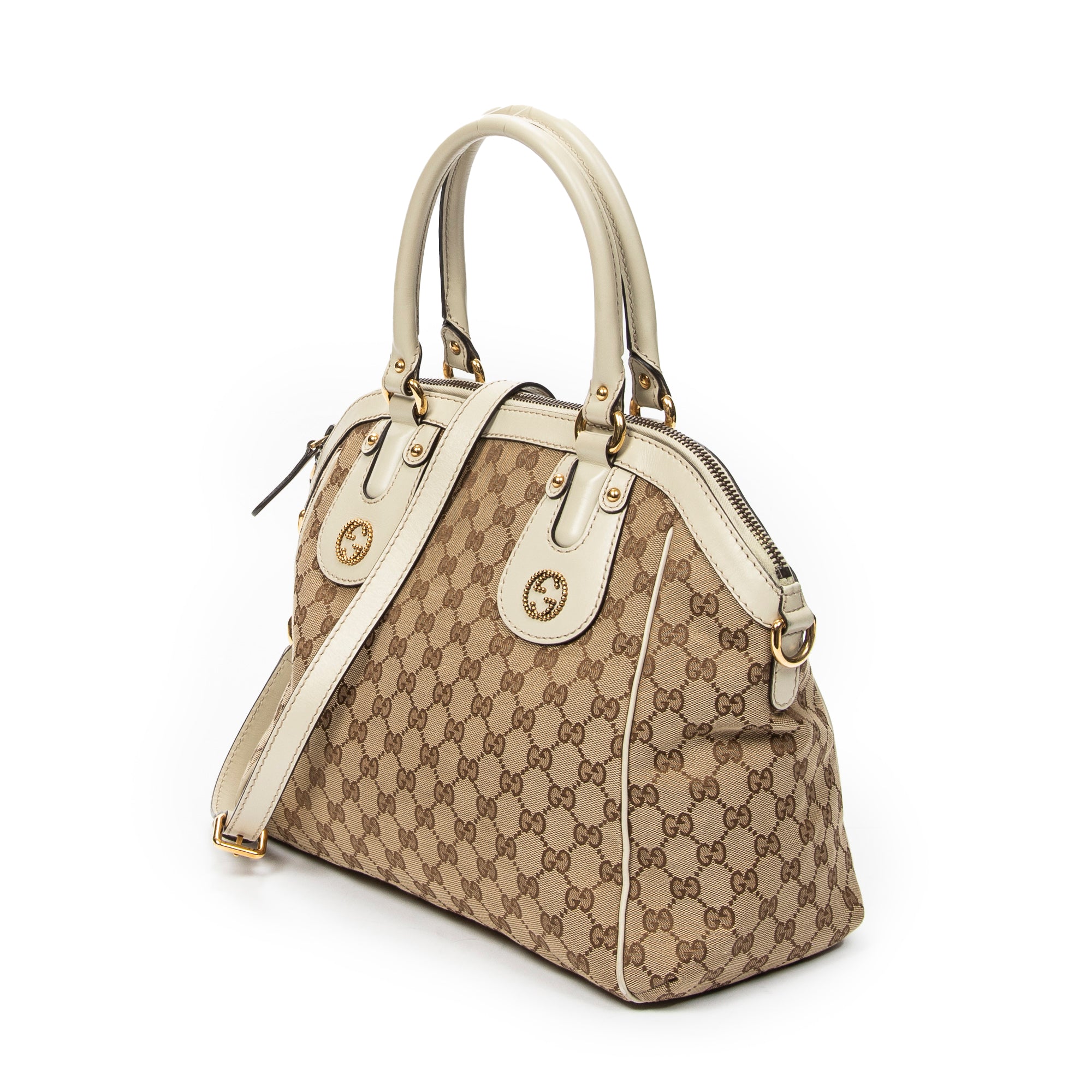 Shoulder Bag Medium Scarlett Top Handle Beige Monogrammed Canvas