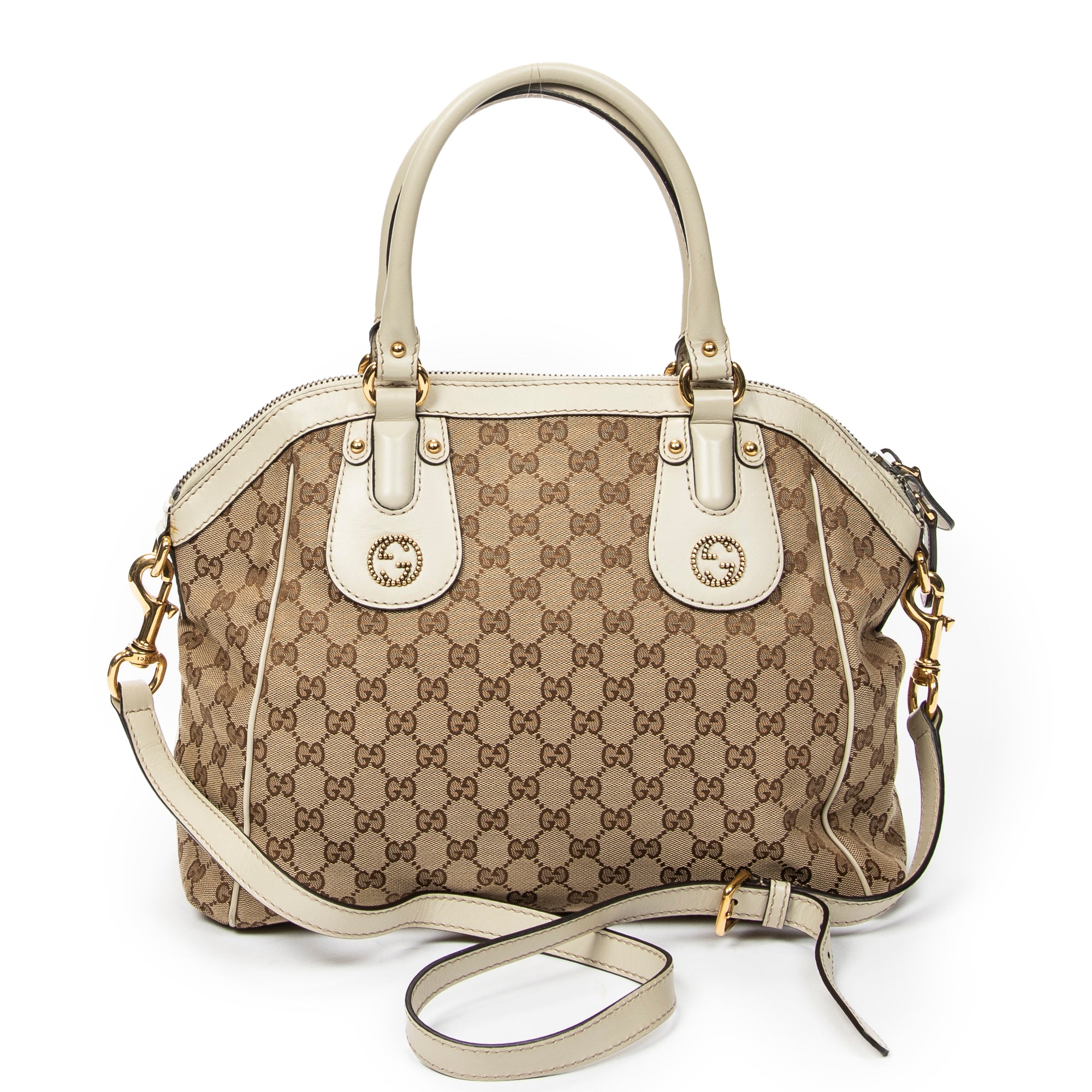 Shoulder Bag Medium Scarlett Top Handle Beige Monogrammed Canvas